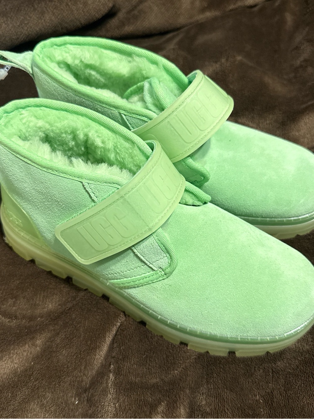 UGG Lime Green Shearling Strap Sneakers